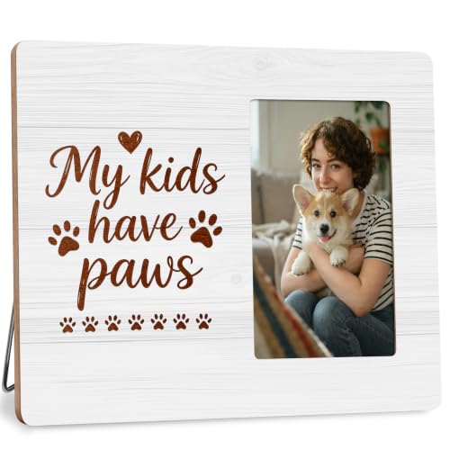 Dog Paw Picture Frame, Pet Lover Photo Frame, My Kids Have Paws Dog Gift, 4x6 Photo Holder - color: White 2
