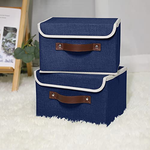 ANMINY Fabric Storage Box Bins with Lids, Blue, 10"x8"x7", 2 Pack - color: Blue, size: Small (Pack of 2)