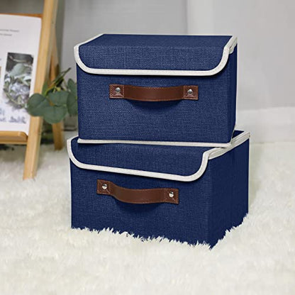 ANMINY Fabric Storage Box Bins with Lids, Blue, 10"x8"x7", 2 Pack - color: Blue, size: Small (Pack of 2)