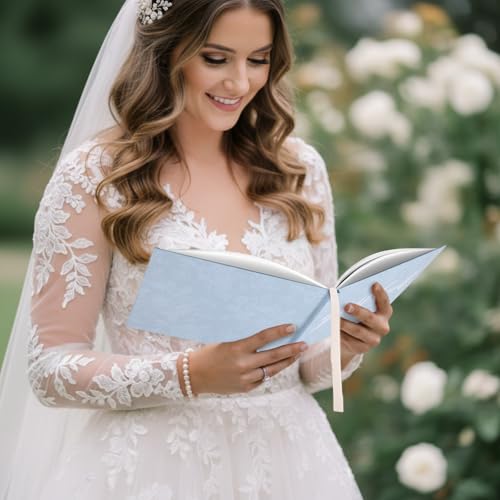 Engrowtic 7 x 9 Inches Floral Guest Book with Pen Hardcover Guestbook Registry Book for Wedding Bridal Shower Baby Shower Graduation Birthday Funeral Anniversary Reception, 50 Sheets 100 Pages(Blue) - color: Blue