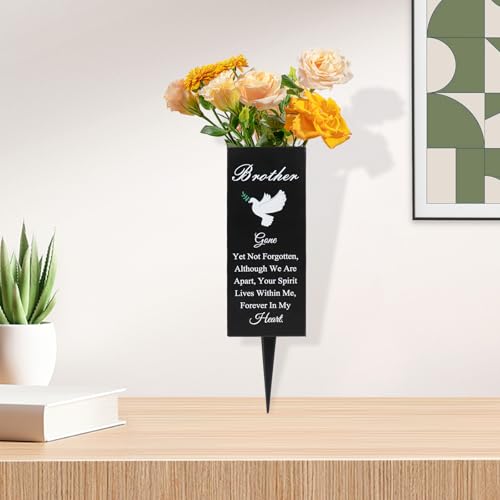 Brother Metal Cemetery Vases - Grave Decorations with Stake, Memorial Markers, Outdoor Yard Sign
