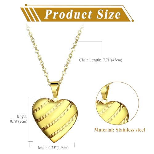OIDEA Locket Necklace for Women: Gold Photo Lockets that Hold Picture Stainless Steel Necklace with Picture Inside Birthday Mothers Day Jewelry Gifts for Womens - color: stripes heart - gold