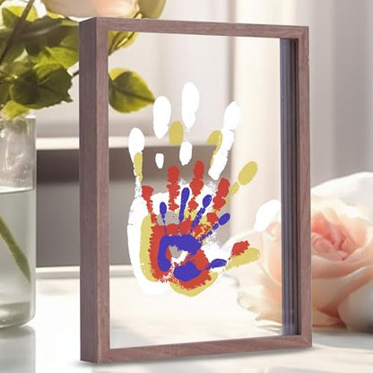 CHERRY CHEERS Family Handprint Kit, DIY Craft Keepsake Wooden Frame, Endless Gift Set, Non-Toxic Paints, Transparent Sheets (Brown) - color: Brown