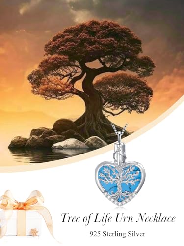 WINNICACA Urn Necklaces for Ashes 925 Sterling Silver Tree of Life Heart Cremation Jewelry for Ashes Jewelry Gifts for Human Ashes Keepsake Memorial Jewelry for Women Men - style: 4-Turquoise Tree of Life Urn