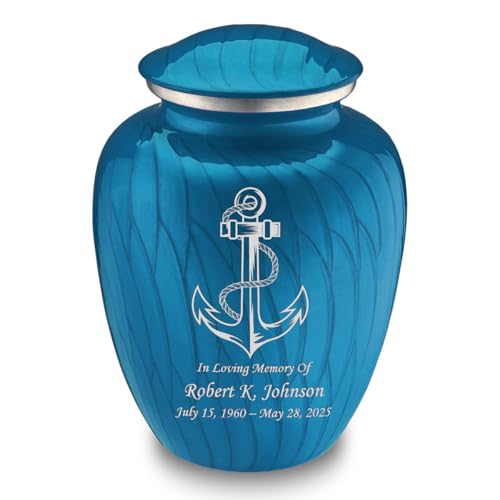 Embrace Anchor Urns for Human Ashes, Cremation Urns for Adult Ashes Men & Women, Cremation Urn for Home, 200 cu. in. Custom Single or Double-Sided Engraving (Pearl Racing Blue) - color: Pearl Racing Blue