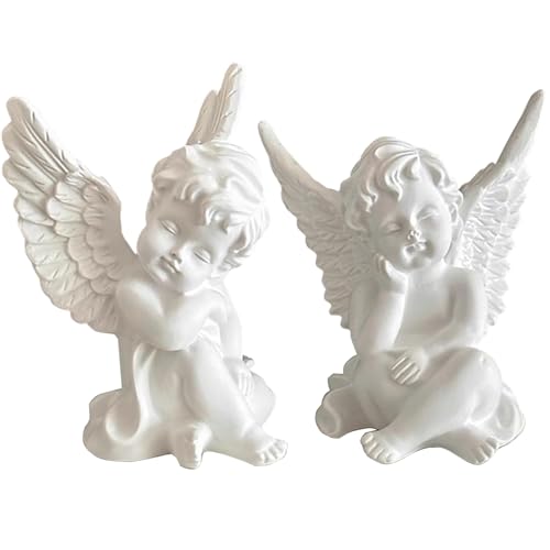 KiaoTime l Set of 2 Resin Adorable Cherubs Angels Statues Figurine Guardian Angel Garden Angels Sculpture Cute Angel Collection Wings Angel Memorial Statue 4.25"
