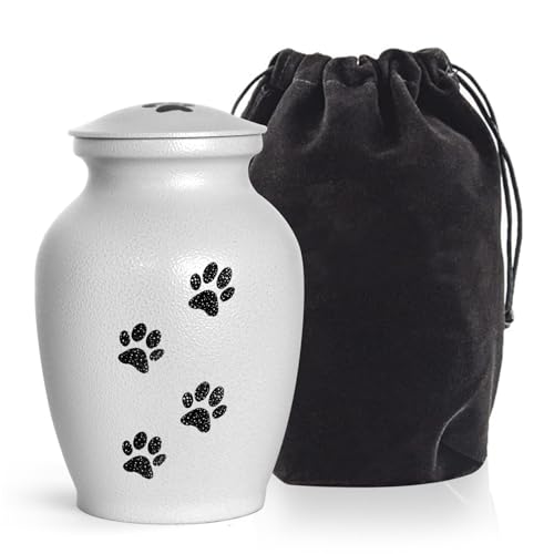 PCS Pet Cremation Urns for Dogs Ashes, White Printed Pet Urn, Dog Urn with Paw Print, Cat Metal Urn-Medium - color: Textured White,vertical Paw, size: M(46-85lbs)