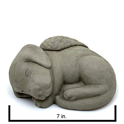 Sleeping Dog w/Wings: Durable Solid Stone Statue. Perfect Home Décor & Sealed for Outdoors. Handcrafted USA. (Antique/Gray)
