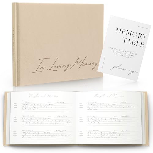 Funeral Guest Book for Celebration of Life Memorial Service with Table Sign | Leather Guestbook for Funeral Guests to Sign In with Condolence Memory Table Sign & Back Pocket, In Loving Memory Book, Tan - color: Sand Beige, size: No Year