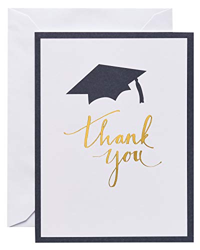 American Greetings 50-Count Graduation Thank You Note Cards, Mortar Board Gold Script Design - color: Black, Gold, White, size: 50