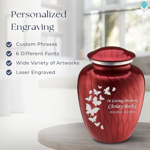 Geturns - Adult Custom Butterfly Cremation Urns for Human Ashes I Pearl Cany red Large Funeral Urn for Female and Male I 200 lbs - color: Pearl Candy Red