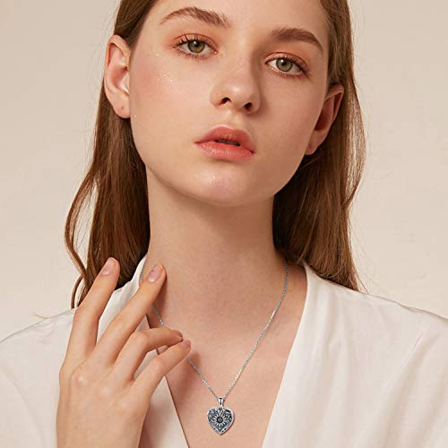 SOULMEET Personalized Silver Locket Necklace That Holds Pictures Photo Keep Someone Near to You, Memorial Custom Lockets Necklaces Letters Engraving for His Her - color: A-Sunflower-Black, style: Locket+Custom Photo