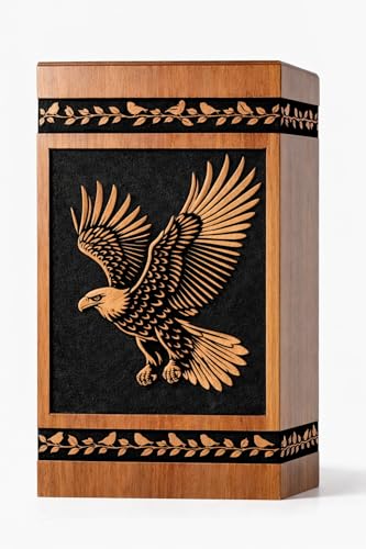 Urn with Flying Eagle Engraving – Premium Memorial Urn for Human Ashes – Decorative Funeral Urn Box[Available urn Box in 5 Different Sizes] ((Medium [9.5X5.5] 180 Cubic INCHES)) - size: (Medium [9.5X5.5] 180 Cubic INCHES)