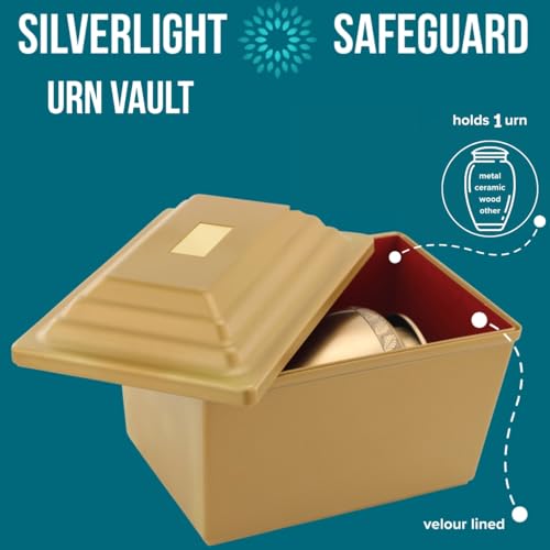 Custom Silverlight Engraved Safeguard Urn Vault for Ground Burial - Gold, Holds One Urn - color: Gold