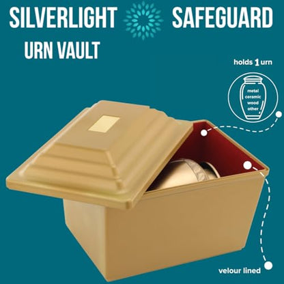 Custom Silverlight Engraved Safeguard Urn Vault for Ground Burial - Gold, Holds One Urn - color: Gold