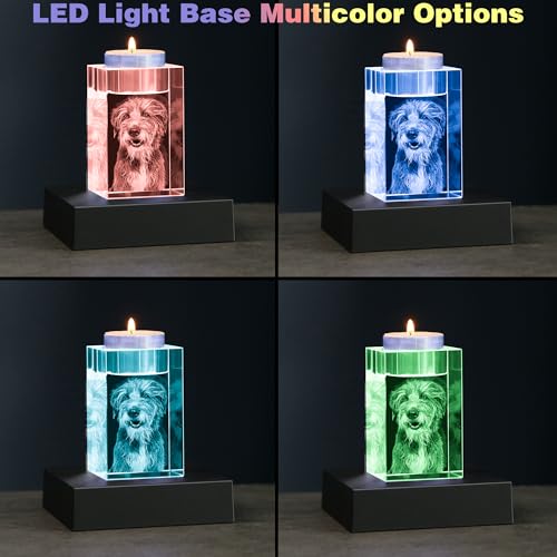 Personalized 3D Crystal Photo Candle Holder, Custom Memorial Sympathy Gift - color: Candleholder, size: Small