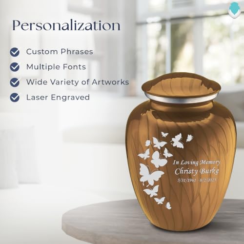 Geturns Embrace Adult Custom Butterfly Cremation Urns for Human Ashes I Pearl Gold Large Funeral Urn for Female and Male I 200 lbs (Pearl Gold) - color: Pearl Gold