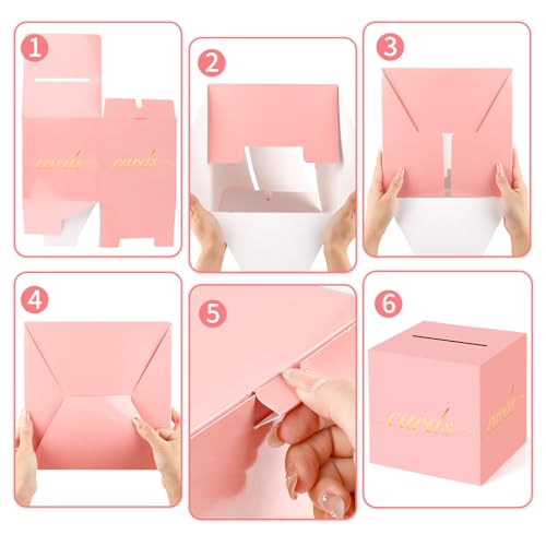 Pink Card Box Gold Foil Wedding Favors Gift Card Boxes Post Box Receiving Money Box Holder for Wedding Reception, Baby Showers, Anniversary, Birthday Party, Retirement, Graduation Envelope Holder - color: Pink and Gold