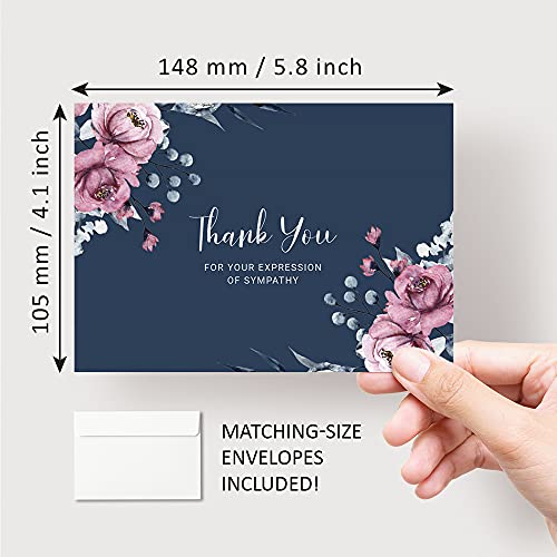 Sympathy Thank You Cards with Envelopes,Pack of 25 Navy Thank You Cards for Funeral, Times of Remembrance and Simple Thank You's,Short Statement Thank You Sympathy Cards with Ample Inside Room (Navy)