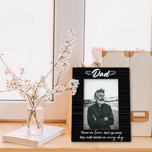 Dad Memorial Gifts Picture Frame 5x7, In Loving Memory Photo Frame, Memorial Gifts for Loss of Dad, They Walk Beside us Every Day Sympathy Wooden Picture Photo Frames for Desk Home Room Decor