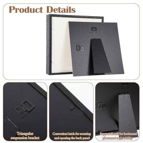 4 Pack Shadow Box Frames, 8 x 8 Inches Square Artificial Board Shadow Boxes Display Case, Black 3D Picture Frames for Photos, Dried Flowers, Wall Mounted Handicraft Photo Frame - color: Black, size: 8X8