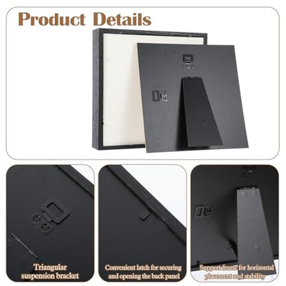 4 Pack Shadow Box Frames, 8 x 8 Inches Square Artificial Board Shadow Boxes Display Case, Black 3D Picture Frames for Photos, Dried Flowers, Wall Mounted Handicraft Photo Frame - color: Black, size: 8X8