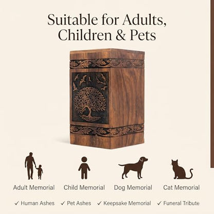 Wooden Cremation Urns Box for Human Ashes, Memorial Keepsake Boxes for Adults, Male/Female,Child, Pets Dog Cat Wood Burial Funeral Container (Peace Birds) Urn, Capacity (Large (180 lbs - 82 kg) - size: Large (180 lbs- 82 kg)