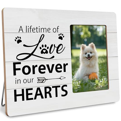 Pet Memorial Gifts Picture Frame, Dog Passing Away Sympathy Gift for Loss of Dogs, A Lifetime of Love Forever in Our Hearts Frames Fits 4x6 Photo - color: White