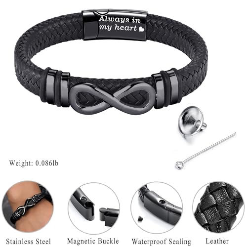 YOUFENG Urn Bracelet for Human Ashes Leather Cremation Knot Cross Bracelet Stainless Steel Keepsake Cuff Bangle Jewelry for Men - color: Infinity