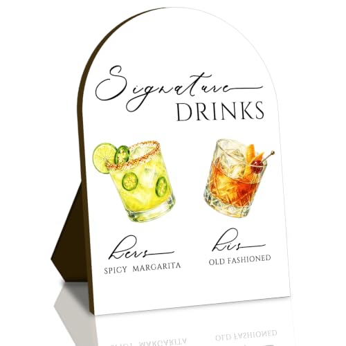 Signature Drinks Cocktail Bar Wedding 7x10 Inches Wooden Sign, Baby Bridal Shower Table Decor, Reception Ceremony Home Graduation Retirement Party Desk Decorations, Gift for Newlyweds - color: drink