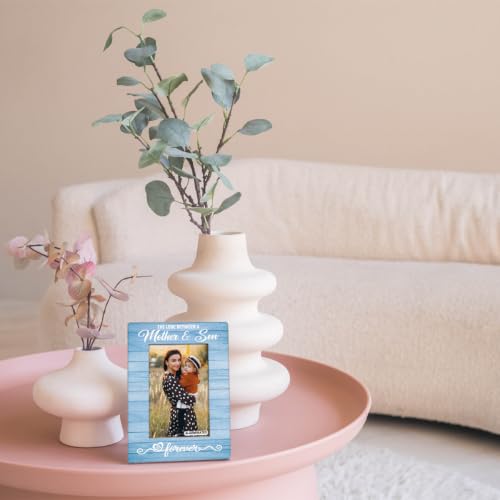 Mother Gift from Son, The Love Between A Mother & Son is Forever Photo Frame, Holds 4 x 6 Inch Photos, Farmhouse Wooden Picture Frames Gifts, Mother's Day Gifts A2 - color: BlueA
