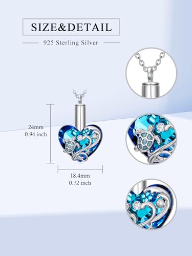 TOUPOP Sterling Silver Urn Necklace for Ashes with Crystal Memorial Keepsake Dragonfly/Butterfly/Cardinal/Cat/Dolphin Cremeation Jewelry Birthday Mothers Day Christmas Gifts for Her Women - style: Sea Turtle