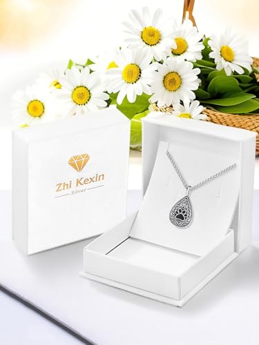 Pet Cremation Urn Necklace for Dog Cat Ashes 925 Sterling Silver Paw Print Keepsake Pendant Celtic Knot Memorial Jewelry for Women Men - style: 00D-Teardrop Urn-(Silver)