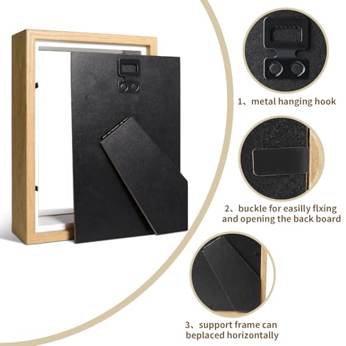 5x7 Wood Color Shadow Box Frame Display Case | With Real Glass for Memorabilia,Wedding Memories,Pins,Awards,Crafts,Tickets and Photos