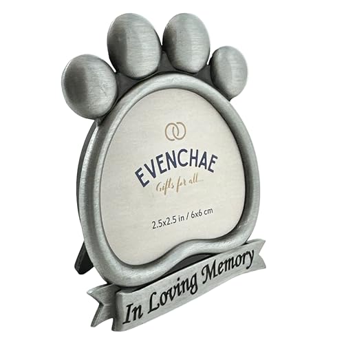 Pawprint Mini Picture Frame: Memorialize Your Dog or Cat | Holds 2.5" diameter Cut-to-Size photo in the brushed silver frame, heartfelt gift for grieving pet owners - In Loving Memory.