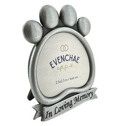 Pawprint Mini Picture Frame: Memorialize Your Dog or Cat | Holds 2.5" diameter Cut-to-Size photo in the brushed silver frame, heartfelt gift for grieving pet owners - In Loving Memory.