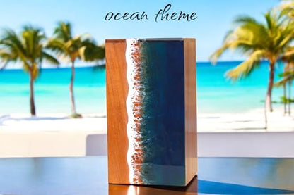 Ocean Wooden Resin Urn | Modern, Small, Adult Male Urn | 50 lbs Capacity - size: Small