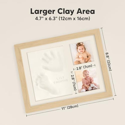 Baby Hand and Footprint Kit,Quick Dry Clay Baby Footprint Kit (Ash Wood) | Pets Paw Kit, Newborn Keepsake Picture Frame for Boys, Girls, Personalized New Mom Gifts for Shower & Registry, Grandparents - color: Ash Wood
