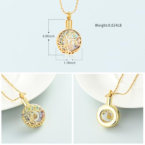 Imrsanl Tree of Life Urn Necklace for Ashes Paw Print Circle of Life Cremation Jewelry Keepsake Pendant Memorial Pet Ashes Holder for Women Men - color: Gold-Purple