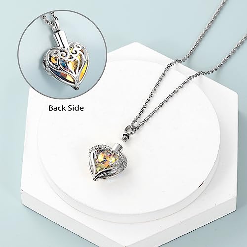 shajwo Angel Wing Heart Urn Necklace for Ashes - color: Silver-Aurora