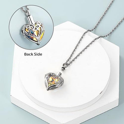 shajwo Angel Wing Heart Urn Necklace for Ashes - color: Silver-Aurora