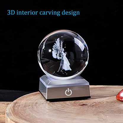 3D Guardian Angel Crystal Ball Angel Gifts for Women, with Silver LED Base - color: Angel