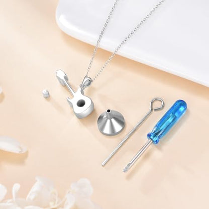 POPLYKE Sterling Silver Guitar/Violin Necklace for Women Music Instrument Pendant Jewelry Gift for Musicians and Music Lovers - color: Guitar Urn, style: Guitar Urn