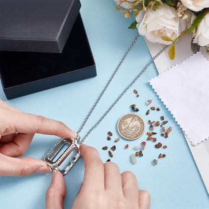 NBEADS 1 Pc Locket Pendant Necklaces and 1 Pc Cardboard Jewelry Box, Picture Frame Memory Locket Charm Floating Memory Necklace - style: Rectangle