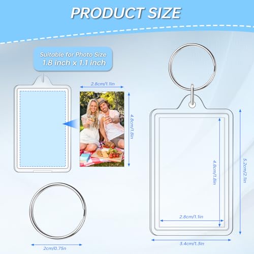 Photo Keychain 1.8 x 1.1 in, Acrylic Clear Picture Keychain, Photo Insert Keychain, Blank Picture Frame Keyring