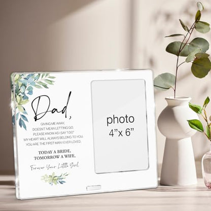 Father of the Bride Picture Frame, Father of the Bride Gifts From Daughter, Wedding Gift for Dad on Wedding Day Acrylic Photo Frames, Photo 4 x 6 Inches - color: D-Dad of the Bride
