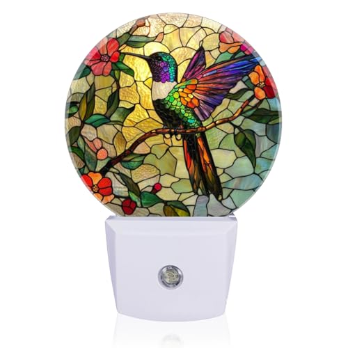 LED Night Lights Lamp with Dusk to Dawn Sensor, Colorful Hummingbird Perched On Branch Night Light Plug Into Wall for Kids Room, Bedroom, Bathroom, Kitchen, Hallway - color: Colorful Hummingbird Perched On Branch