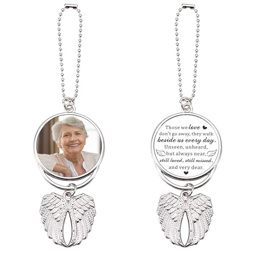 Personalized Memorial Bereavement Gift Custom Double Side Photo Text Car View Mirror Accessories Pendant Angel Wings Memorial Gifts Sympathy Gifts Condolence Ornaments for Loss of Loved Ones (Style-1) - color: Style-1