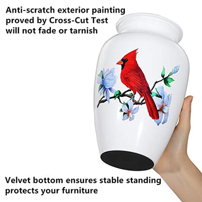 Cremation Urns for Human Ashes Adult Female and Male, Large Cardinal Urn | White Metal Memorials Urn, Clean Interior, Secure Screw Lid, Engravable Funeral Urns, 220Lbs Capacity, with Velvet Bag - size: 1 Adult Urn (200 lbs capacity)