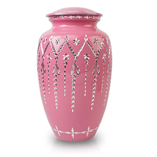 Garland Drop Alloy Cremation Urn for Ashes - Large - Holds Up to 200 Cubic Inches of Ashes - Pink Metal Urns